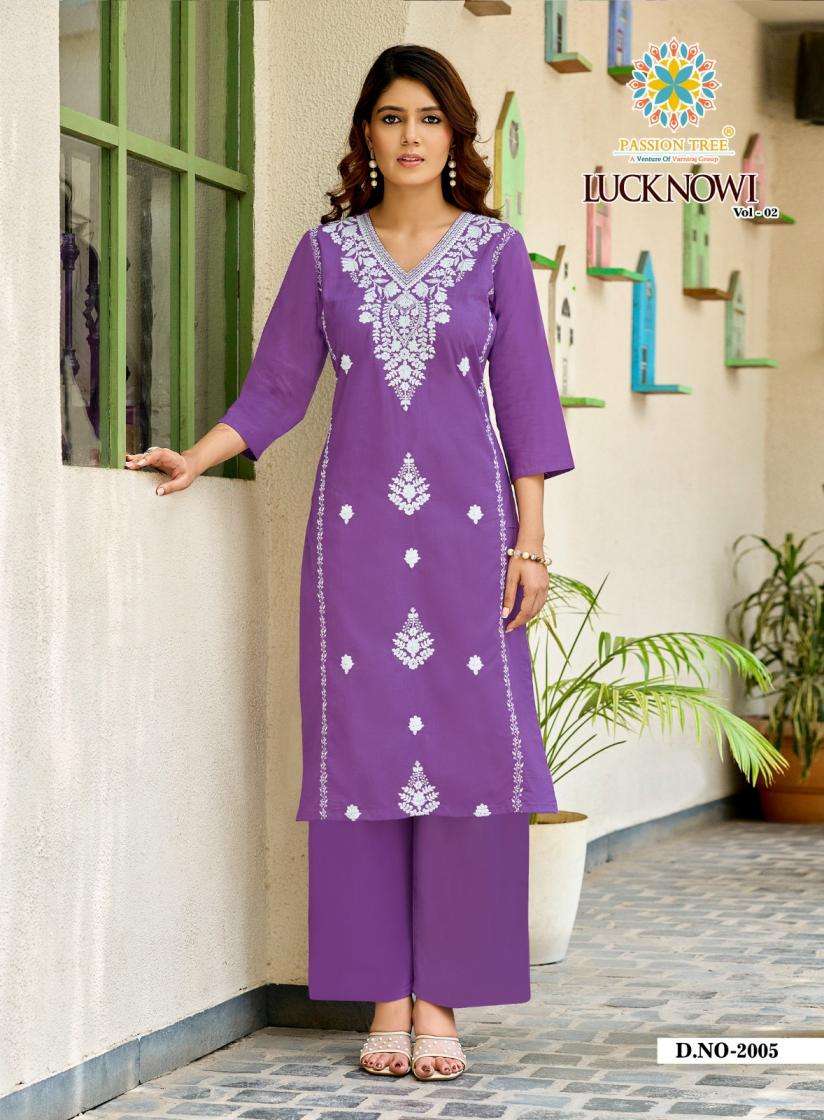 LUCKNOWI VOL-2 SERIES 2001 TO 2008 BY PASSION TREE DESIGNER LUCKNOWI EMBROIDERY WORK DHABU COTTON KURTI WITH BOTTOM ARE AVAILABLE AT WHOLESALE PRICE