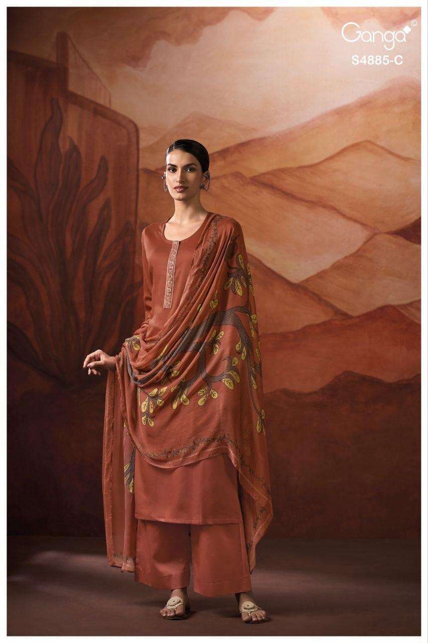 LVESSA SERIES 4885 BY GANGA DESIGNER PRINTED COTTON SATIN SUITS ARE AVAILABLE AT WHOLESALE PRICE