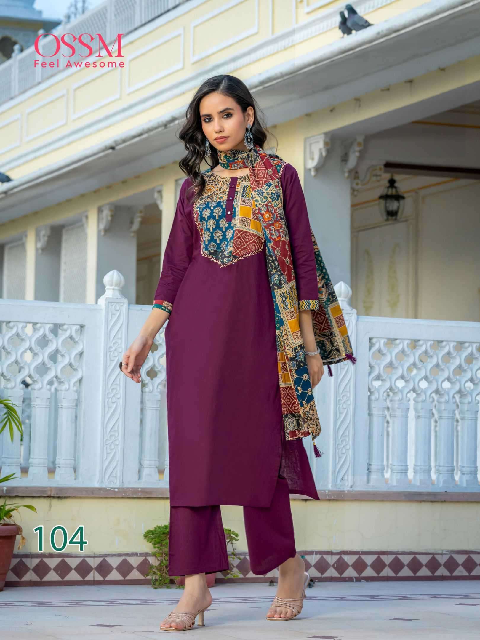 MAHEK VOL-2 SERIES 101 TO 106 BY OSSM DESIGNER HAND WORK DHABU COTTON KURTI WITH BOTTOM AND DUPATTA ARE AVAILABLE AT WHOLESALE PRICE