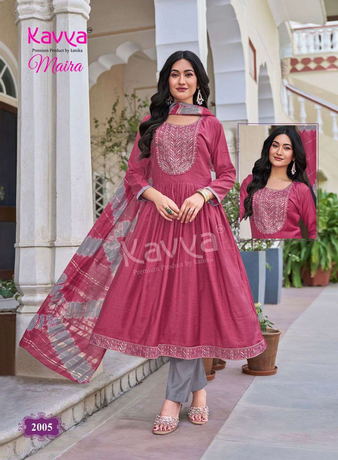 MAIRA COL-2 SERIES 2001 TO 2010 BY KAVYA DESIGNER EMBROIDERY WORK VATICAN ANARKALI KURTI WITH BOTTOM AND DUPATTA ARE AVAILABLE AT WHOLESALE PRICE