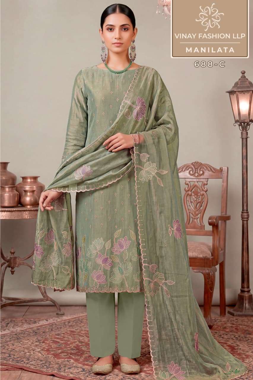 MANILATA SERIES 688 BY VINAY DESIGNER PREMIUM SALSA SILK SUITS ARE AVAILABLE AT WHOLESALE PRICE
