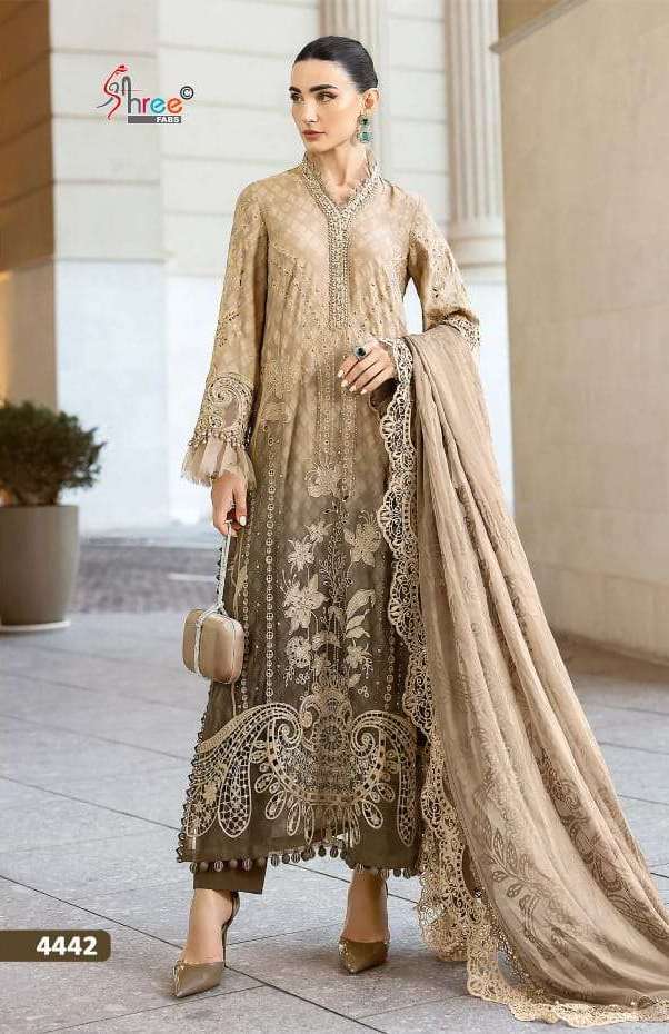 MARIYA B PREMIUM EMBROIDERED VOL-2 SERIES 4441 TO 4444 BY SHREE FABS DESIGNER EMBROIDERY WORK COTTON SUITS ARE AVAILABLE AT WHOLESALE PRICE