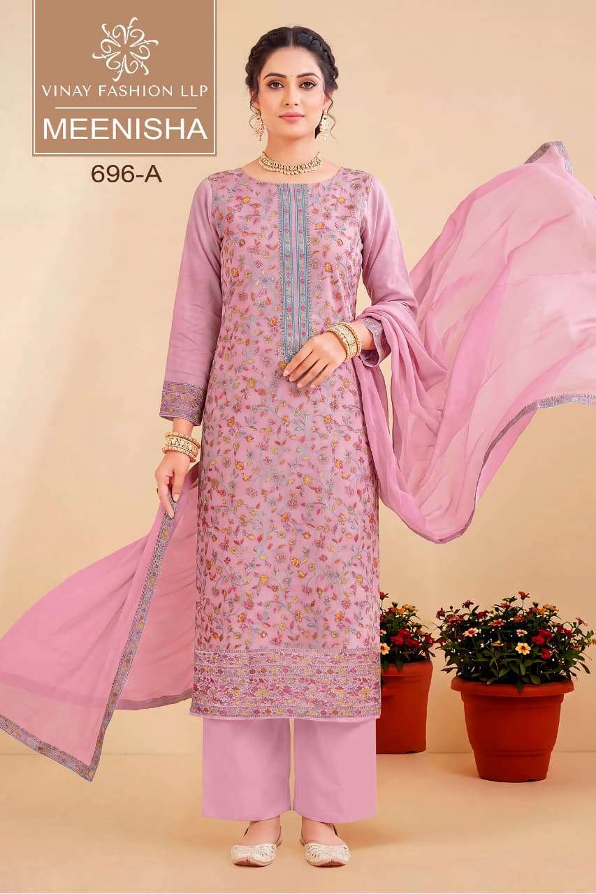MEENISHA SERIES 696 BY VINAY DESIGNER MEENAKARI WEAVING VICSOE MUSLIN JACQUARD SUITS ARE AVAILABLE AT WHOLESALE PRICE