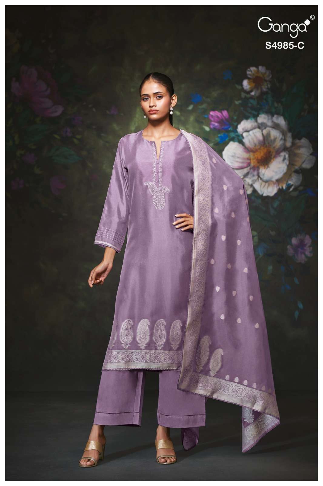 MIORRA SERIES 4985 BY GANGA DESIGNER HAND WORK AND HAND EMBROIDERY WORK VISCOSE WOVEN SILK JACQUARD SUITS ARE AVAILABLE AT WHOLESALE PRICE