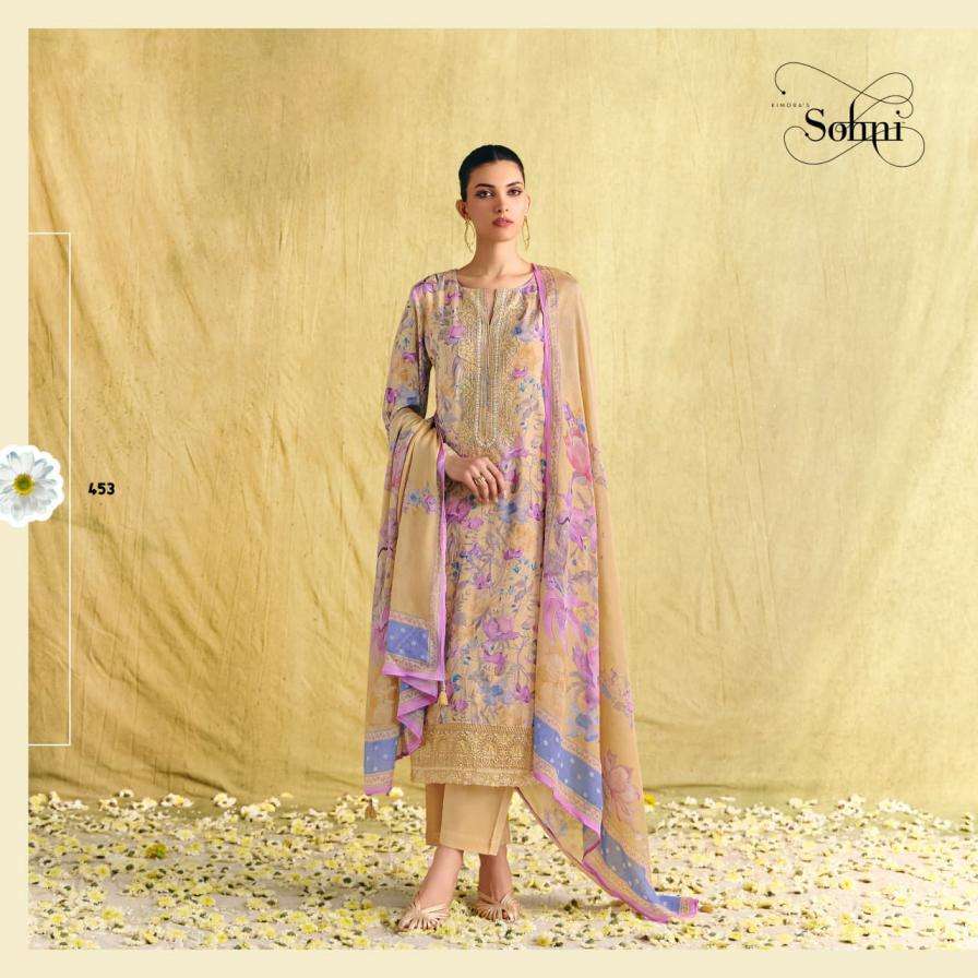 NAGMA SERIES 451 TO 454 BY SOHNI KIMORA DESIGNER DIGITAL PRINTED AND RESHAM EMBROIDERY WORK MUSLIN SUITS ARE AVAILABLE AT WHOLESALE PRICE