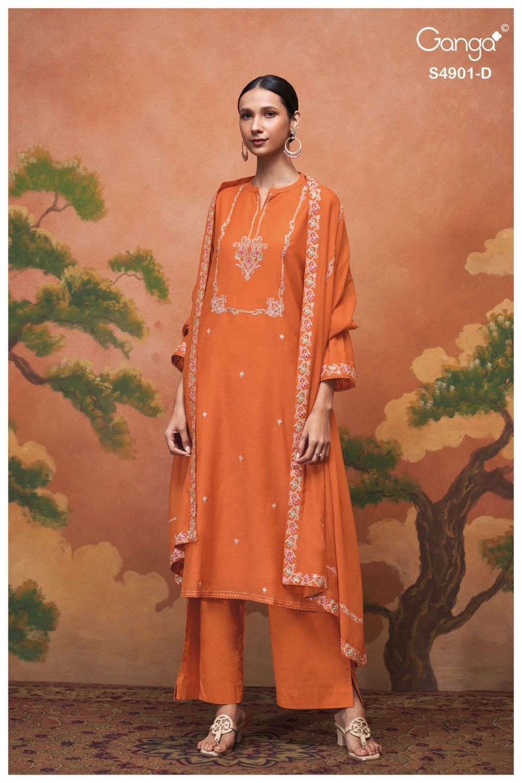 NAVISHA SERIES 4901 BY GANGA DESIGNER EMBROIDERY AND HAND WORK BEMBERG MUL SUITS ARE AVAILABLE AT WHOLESALE PRICE