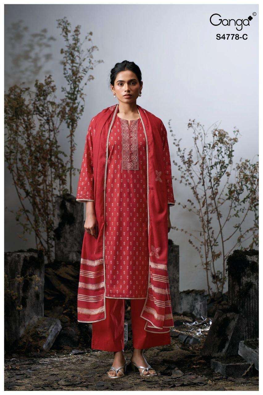 NIYANA SERIES 4778 BY GANGA DESIGNER PRINTED AND EMBROIDERY COTTON SUITS ARE AVAILABLE AT WHOLESALE PRICE