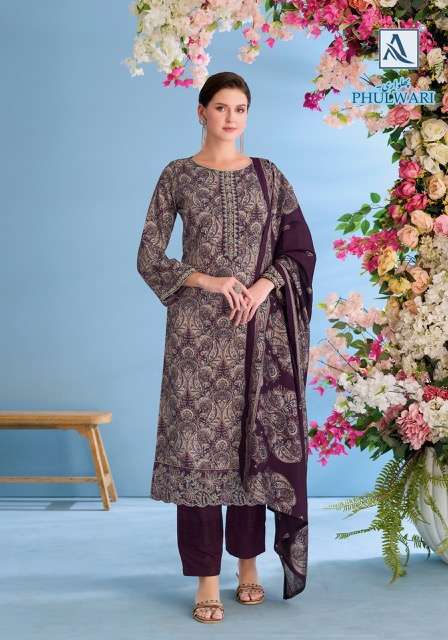 PHULWARI SERIES 3025 BY ALOK SUITS DESIGNER DISCHARGE FOIL PRINT AND EMBROIDERY WORK ZAM COTTON SUITS ARE AVAILABLE AT WHOLESALE PRICE