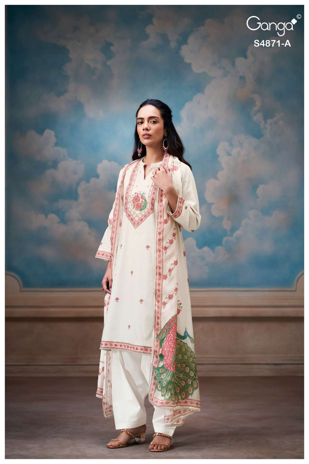 PRANATI SERIES 4871 BY GANGA DESIGNER PRINTED WITH HAND WORK AND HAND EMBROIDERY WORK COTTON SUITS ARE AVAILABLE AT WHOLESALE PRICE