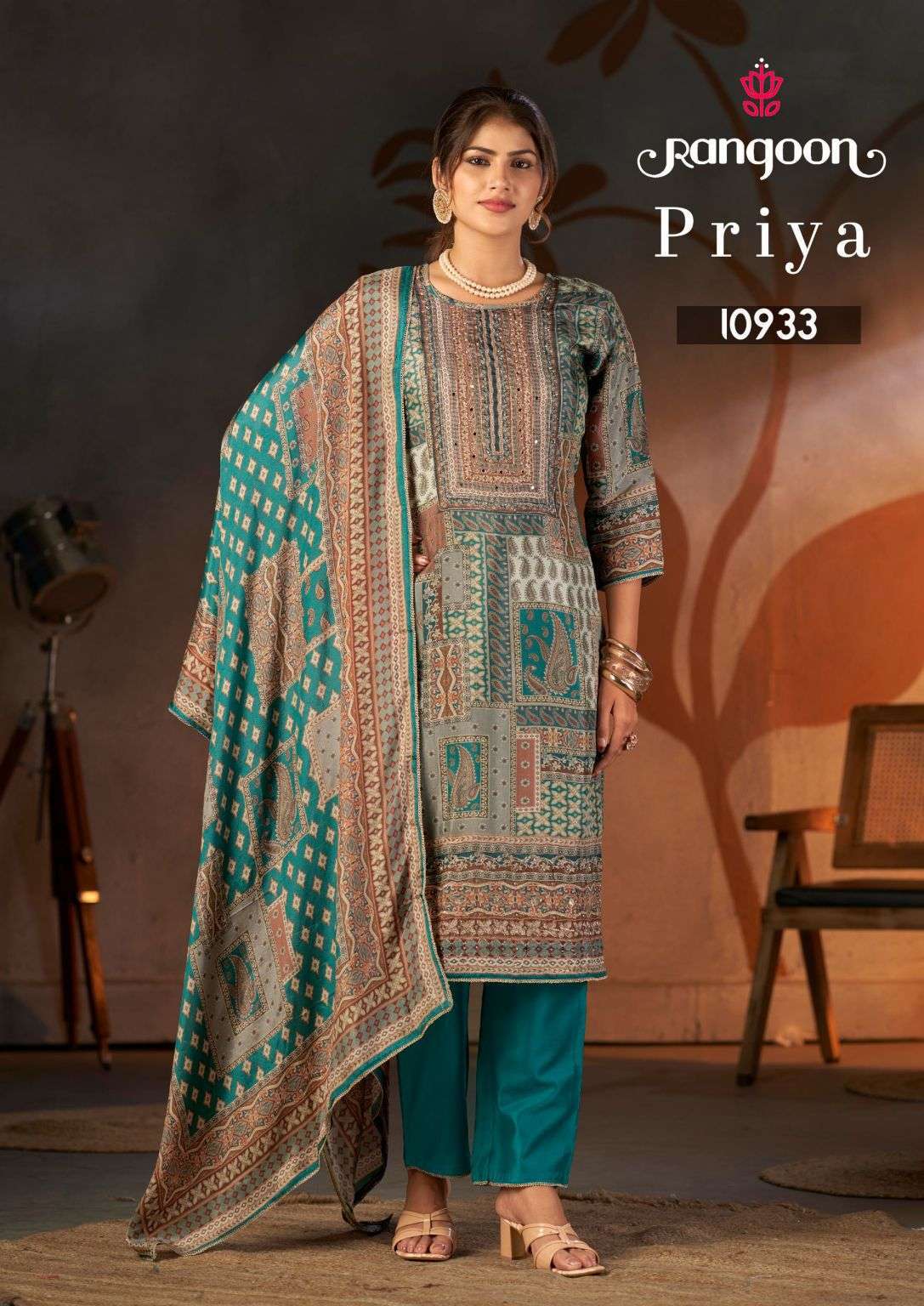 PRIYA SERIES 10931 TO 10934 BY RANGOON DESIGNER DIGITAL PRINTED AND AARI WORK MUSLIN TOP WITH BOTTOM AND DUPATTA ARE AVAILABLE AT WHOLESALE PRICE 