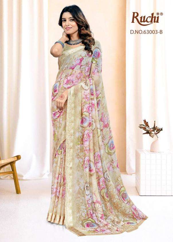 RAINBOW VOL-6 SERIES 63003 SAREE BY RUCHI DESIGNER CHIFFONE SAREES ARE AVAILABLE AT WHOLESALE PRICE
