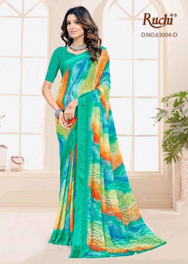 RAINBOW VOL-7 SERIES 63004 SAREE BY RUCHI DESIGNER CHIFFONE SAREES ARE AVAILABLE AT WHOLESALE PRICE