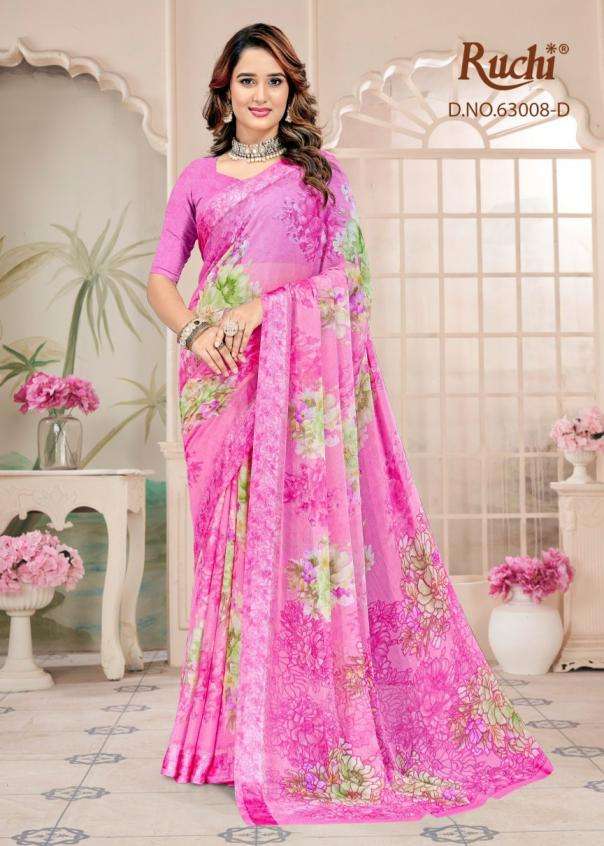 RAINBOW VOL-9 SERIES 63008 SAREE BY RUCHI DESIGNER CHIFFONE SAREES ARE AVAILABLE AT WHOLESALE PRICE