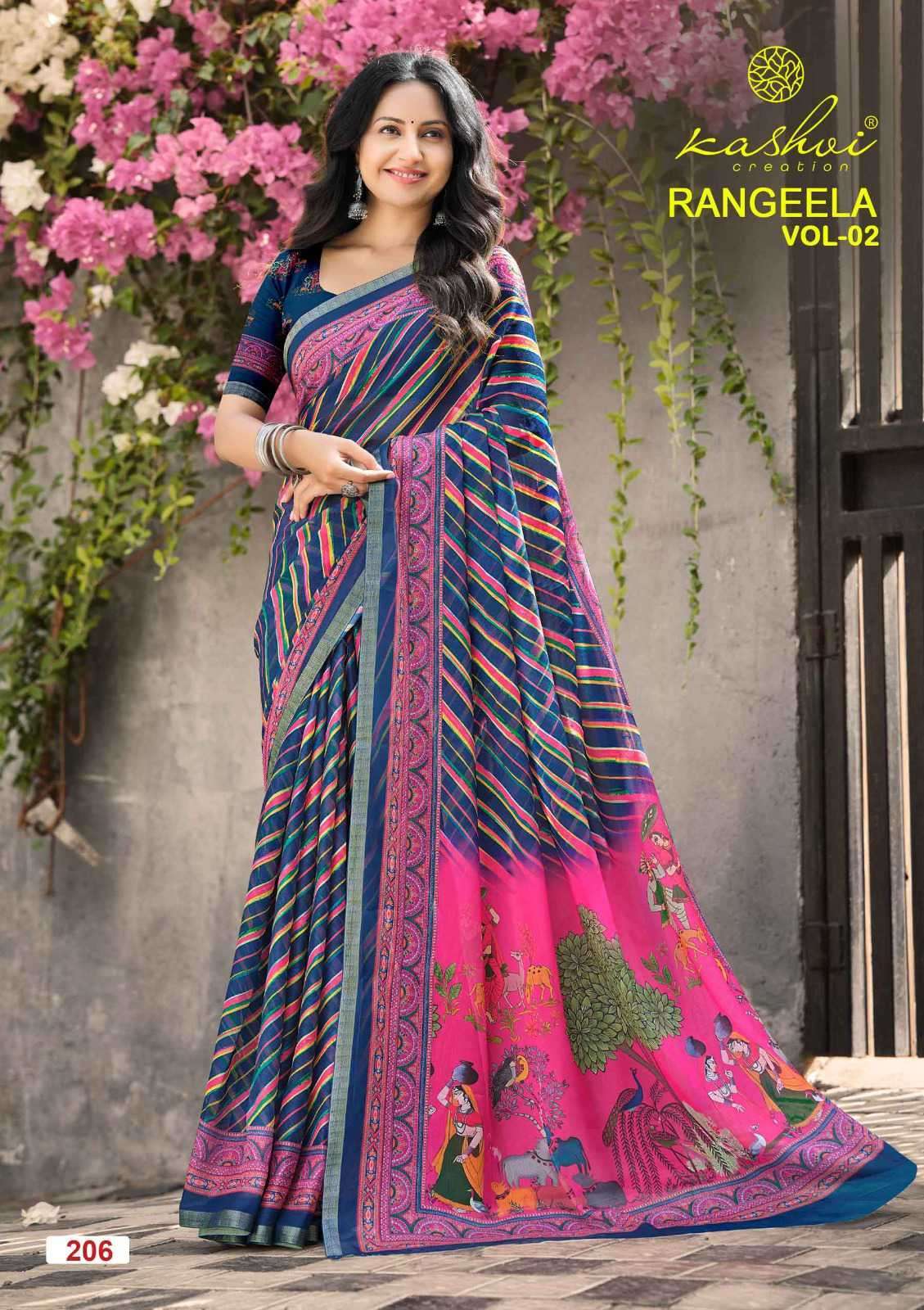 RANGEELA VOL-2 SERIES 201 TO 208 SAREE BY KASHVI DESIGNER DULL MOSS SAREE ARE AVAILABLE AT WHOLESALE PRICE