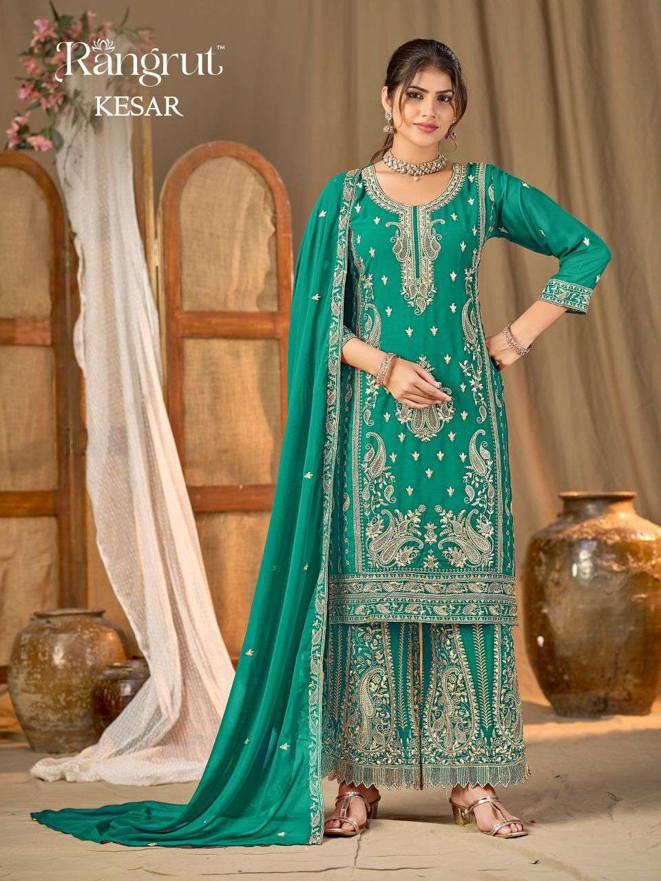 RANGRUT SERIES 1001 TO 1004 BY KESAR DESIGNER EMBROIDERY WORK READYMADE GEORGETTE SUITS ARE AVAILABLE AT WHOLESALE PRICE