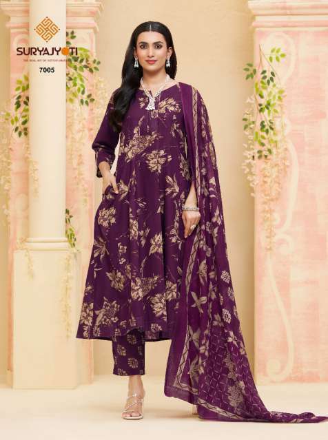 RASHI VOL-7 SERIES 7001 TO 7010 BY SURYAJYOTI DESIGNER PRINTED ANARKALI STYLE READYMADE COTTON SUITS ARE AVAILABLE AT WHOLESALE PRICE