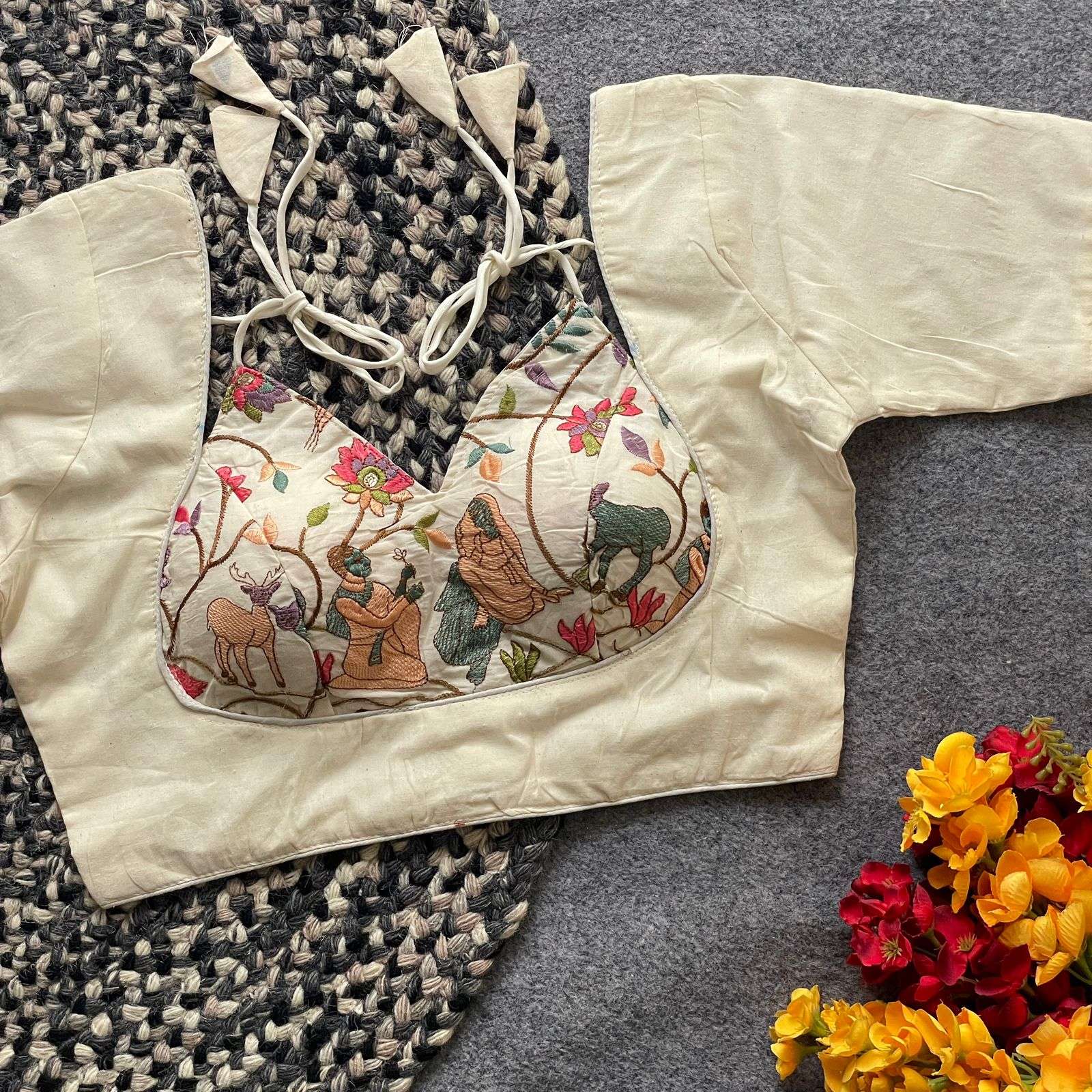READYMADE BLOUSE SERIES 444 DESIGNER EMBROIDERY WORK KHADI COTTON READYMADE BLOUSE ARE AVAILABLE AT WHOLESALE PRICE