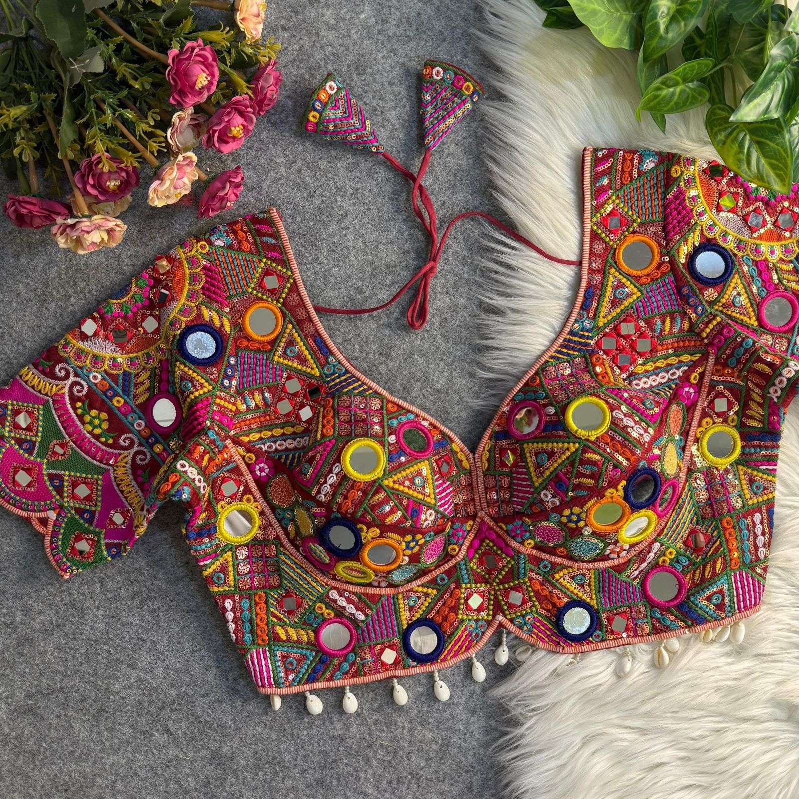 READYMADE BLOUSE SERIES 446 DESIGNER REAL MULTI MIRROR WORK APPLE CUT WITH GAMTHI AND KODI LACE WORK NAVRATRI SPECIAL ITALIAN SILK READYMADE BLOUSE ARE AVAILABLE AT WHOLESALE PRICE
