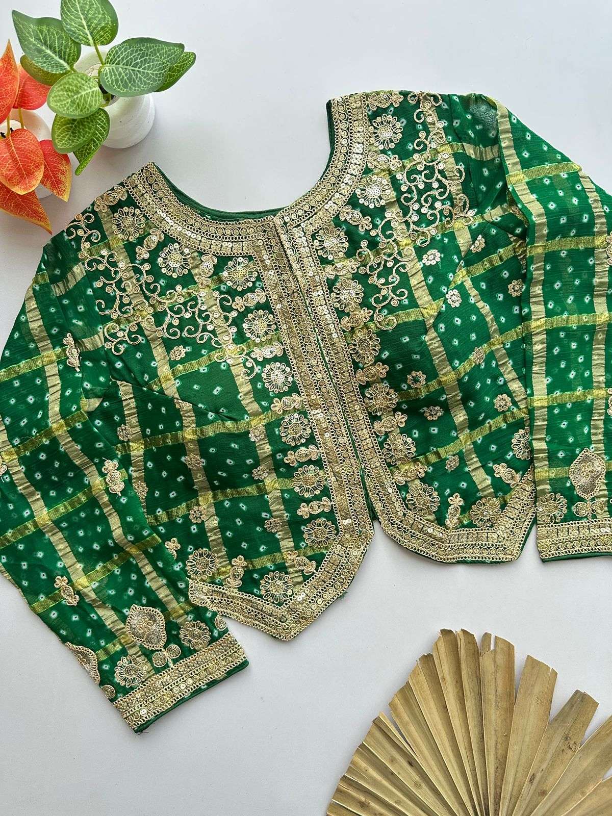 READYMADE BLOUSE SERIES 455 DESIGNER EMBROIDERY AND SEQUENCE CODING WORK GEORGETTE BANDHANI GOTA READYMADE BLOUSE ARE AVAILABLE AT WHOLESALE PRICE 