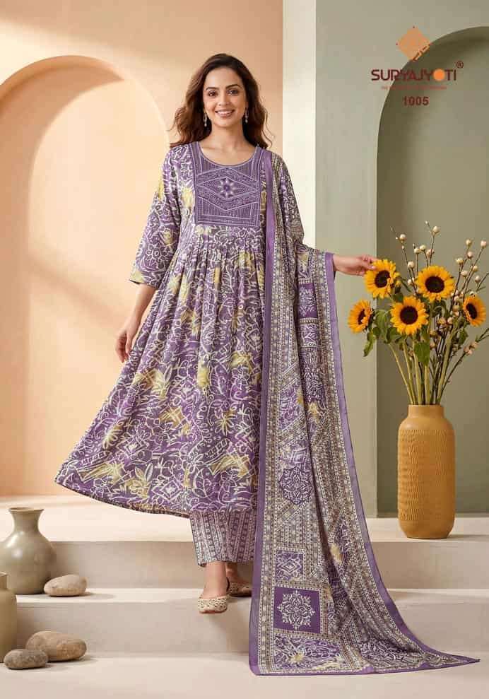 RUHANI VOL-1 SERIES 1001 TO 1010 BY SURYAJYOTI DESIGNER PRINTED AND EMBROIDERY WORK RAYON CAPSULE ANARKALI SUITS ARE AVAILABLE AT WHOLESALE PRICE 