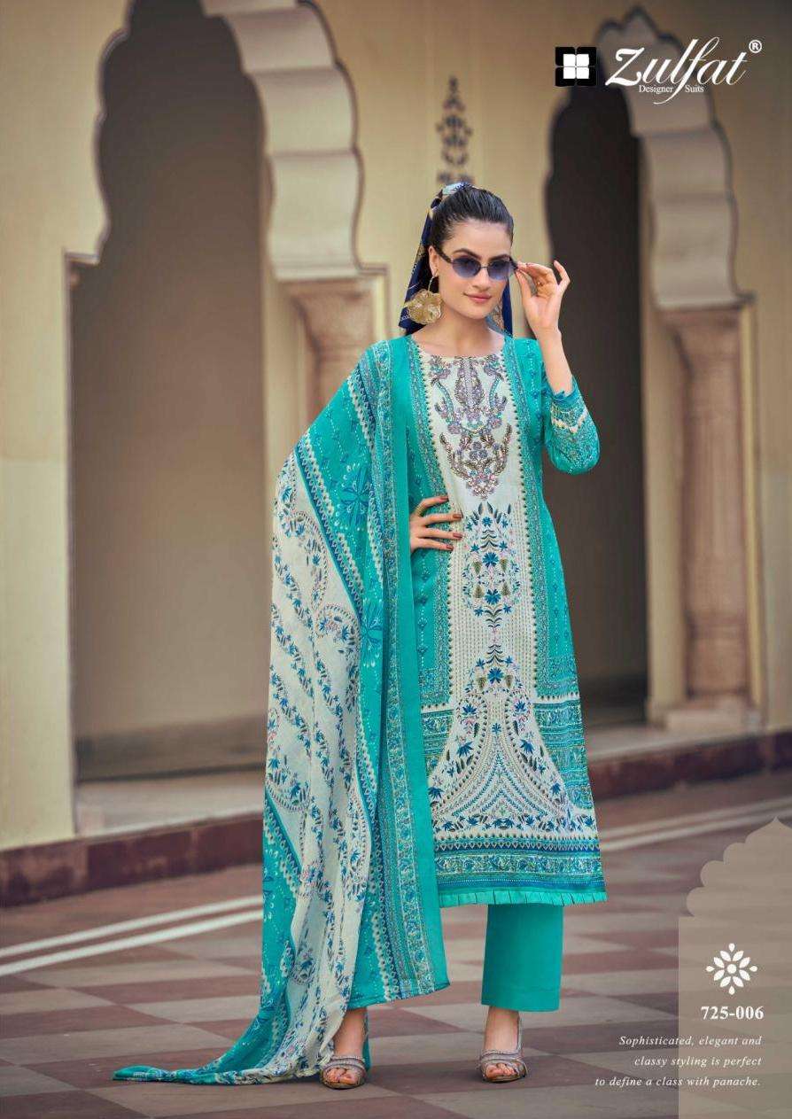 SANA SAFINA VOL-6 SERIES 725 BY ZULFAT DESIGNER PRINTED AND WORK COTTON SUITS ARE AVAILABLE AT WHOLESALE PRICE
