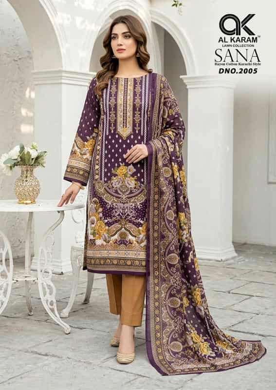SANA VOL-2 SERIES 2001 TO 2008 BY AL KARAM DESIGNER PRINTED AND WORK RAYON SUITS ARE AVAILABLE AT WHOLESALE PRICE