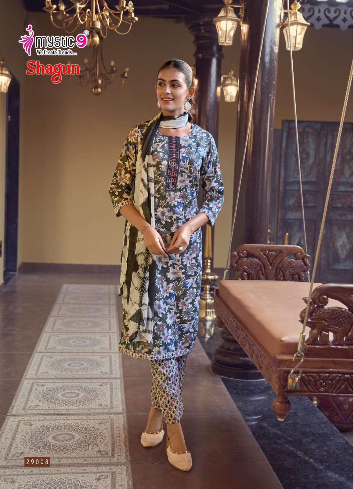 SHAGUN VOL-29 SERES 29001 TO 29008 BY MYSTIC 9 DESIGNER PRINTED RAYON TOP WITH BOTTOM AND DUPATTA ARE AVAILABLE AT WHOLESALE PRICE