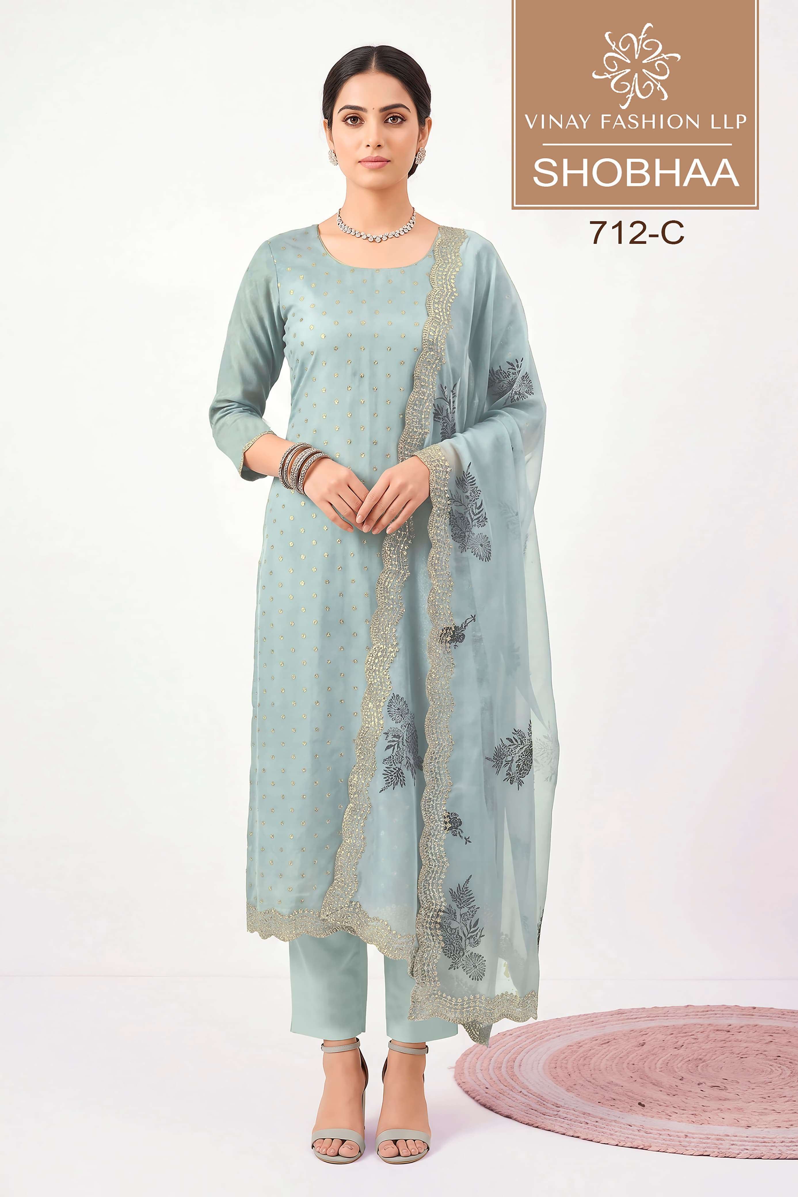 SHOBHAA SERIES 712 BY VINAY DESIGNER ZARKAN WORK ROYAL CRINKLE SUITS ARE AVAILABLE AT WHOLESALE PRICE