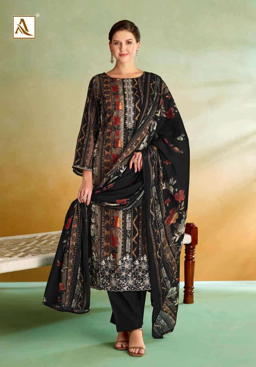SITARA NIGHT SERIES 3340 BY ALOK SUITS DESIGNER FOIL PRINT AND EMBROIDERY WORK ZAM COTTON SUITS ARE AVAILABLE AT WHOLESALE PRICE 