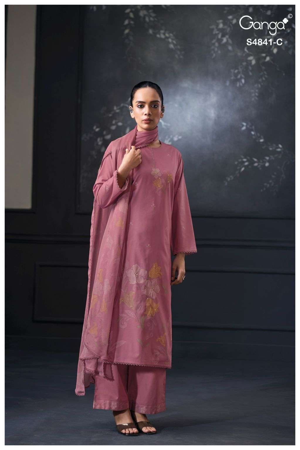 TANIRI SERIES 4841 BY GANGA DESIGNER PRINTED WITH HAND EMBROIDERY AND EMBROIDERY WORK COTTON SUITS ARE AVAILABLE AT WHOLESALE PRICE