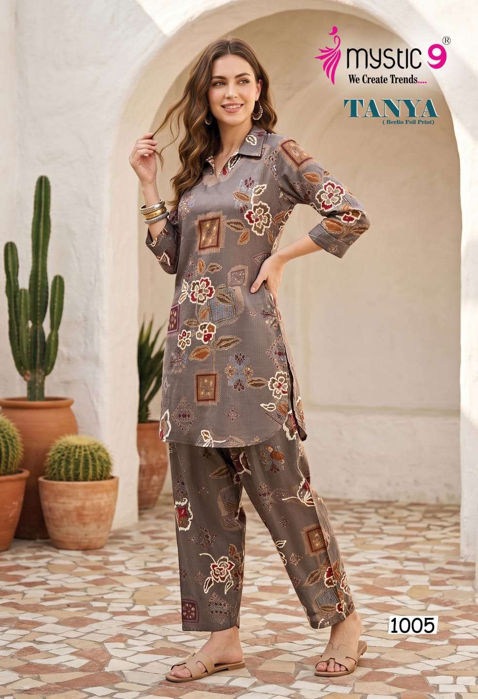 TANYA VOL-1 SERIES 1001 1008 BY MYSTIC 9 DESIGNER PRINTED AND WORK BERLIN CO ORD SET ARE AVAILABLE AT WHOLESALE PRICE 