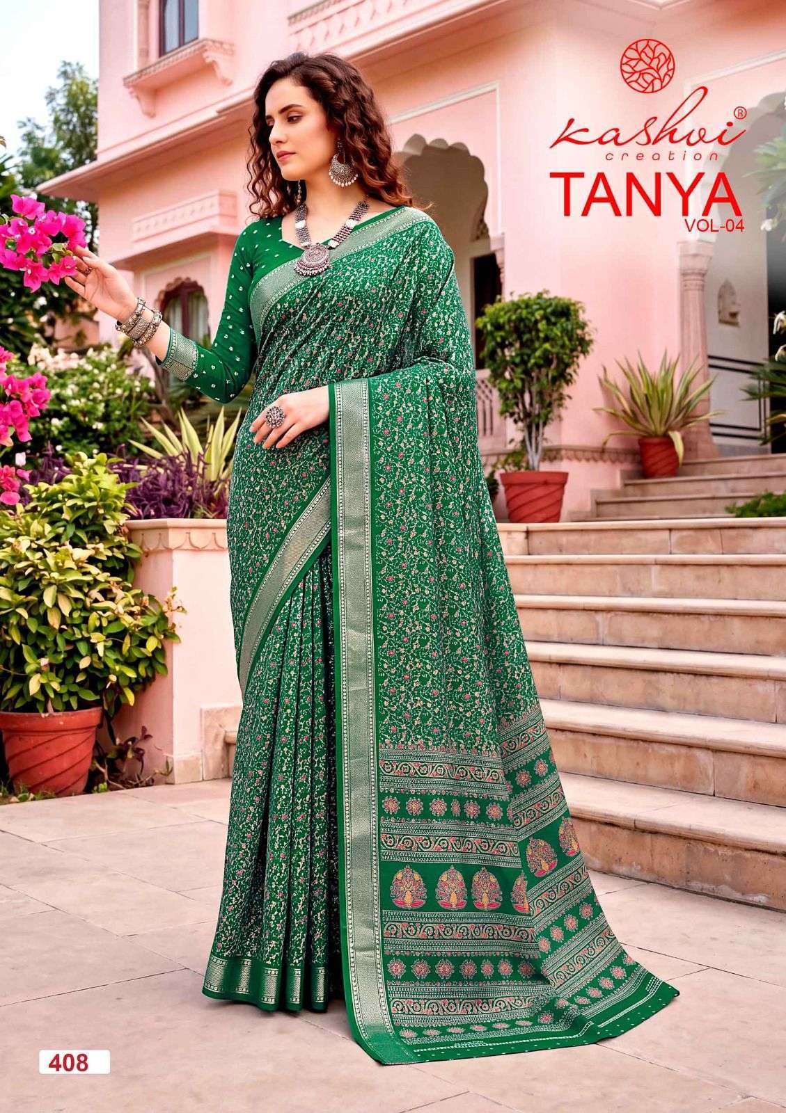 TANYA VOL-4 SERIES 401 TO 408 SAREE BY KASHVI DESIGNER DULL MOSS SAREE ARE AVAILABLE AT WHOLESALE PRICE