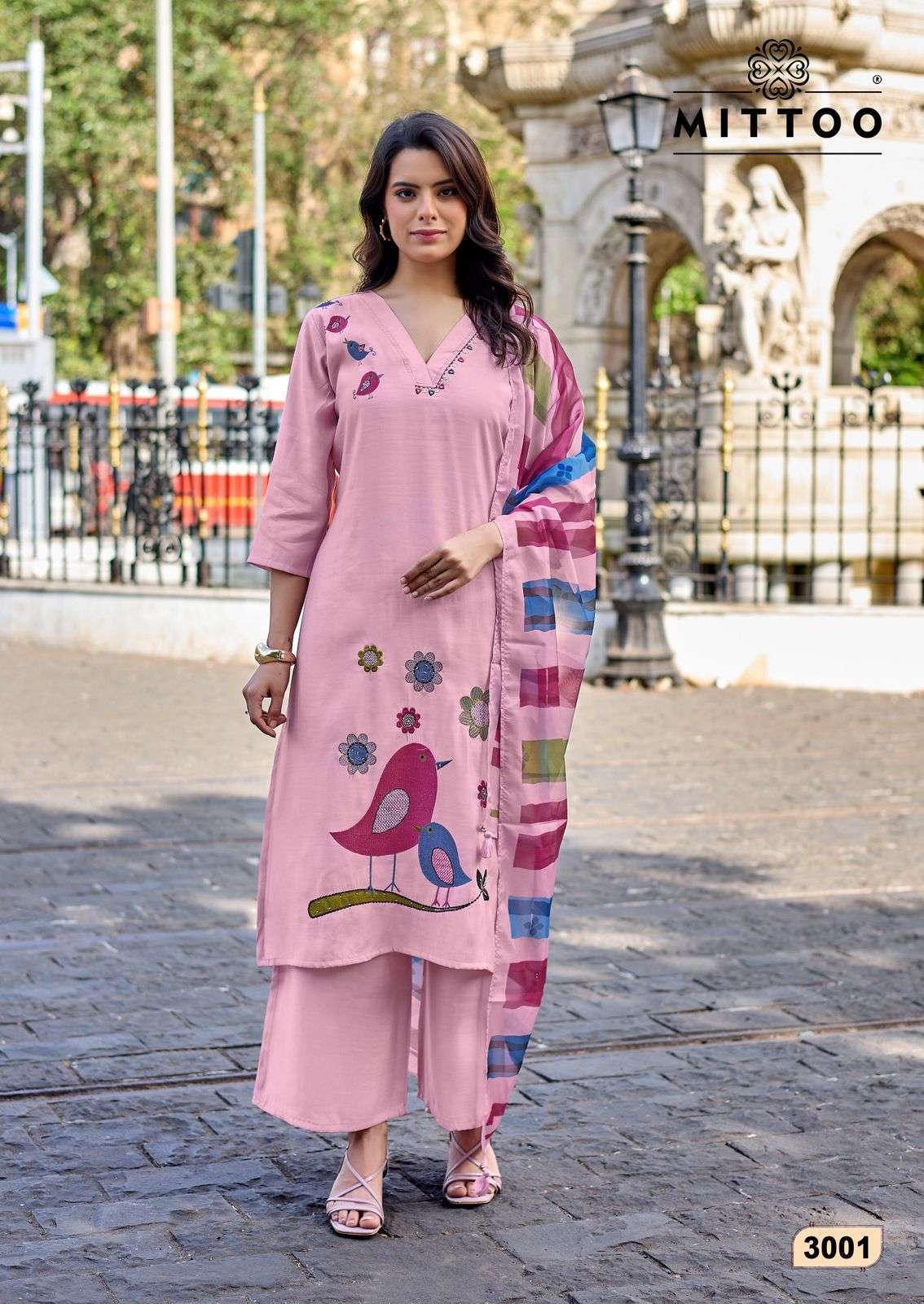 VANSHIKA SERIES 3001 TO 3006 BY MITTO DESIGNER THREAD AND HAND WORK ROMAN SILK TOP WITH BOTTOM AND DUPATTA ARE AVAILABLE AT WHOLESALE PRICE