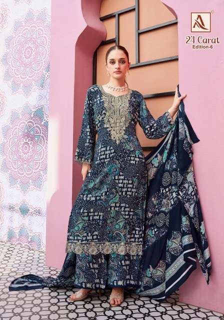 24 CARAT EDITION-6 SERIES 3055 BY ALOK SUITS DESIGNER DIGITAL PRINTED AND EMBROIDERY WORK VISCOSE RAYON SUITS ARE AVAILABLE AT WHOLESALE PRICE