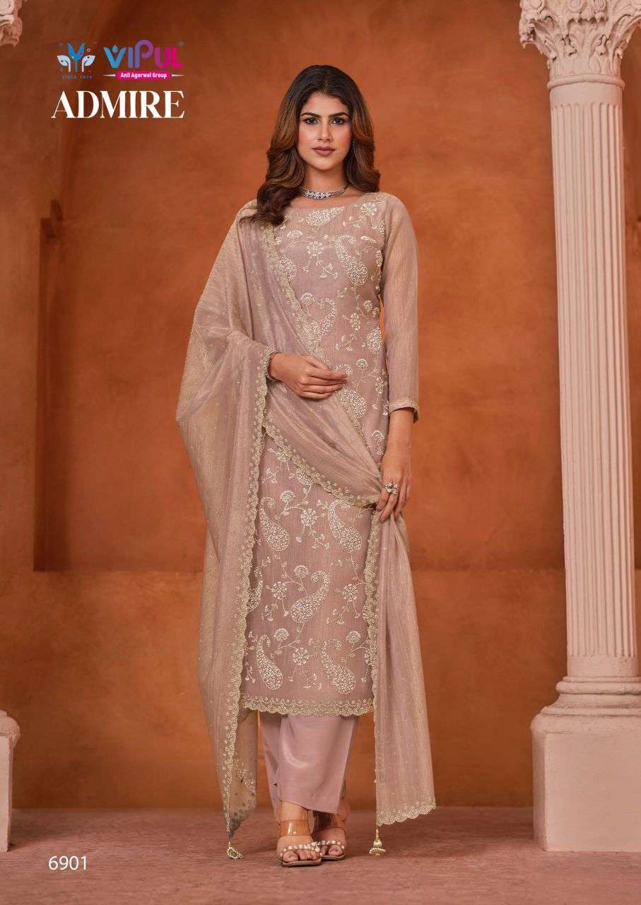 ADMIRE SERIES 6901 TO 6905 BY VIPUL DESIGNER ZARKAN AND BEADS WORK GOLD TISSUE CHIFFONE SUITS ARE AVAILABLE AT WHOLESALE PRICE