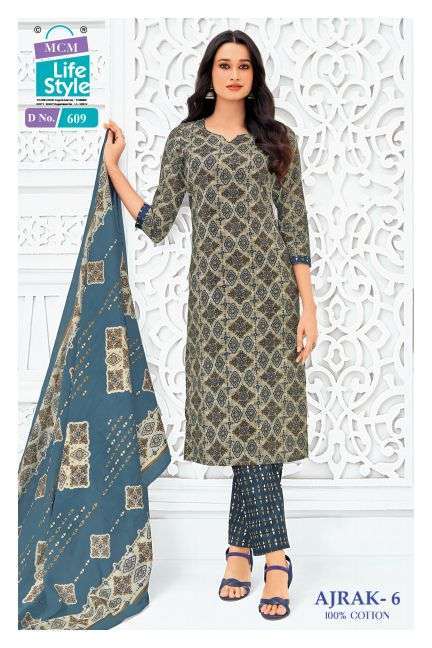 AJRAK VOL-6 SERIES 603 TO 612 BY MCM DESIGNER READYMADE COTTON SUITS ARE AVAILABLE AT WHOLESALE PRICE