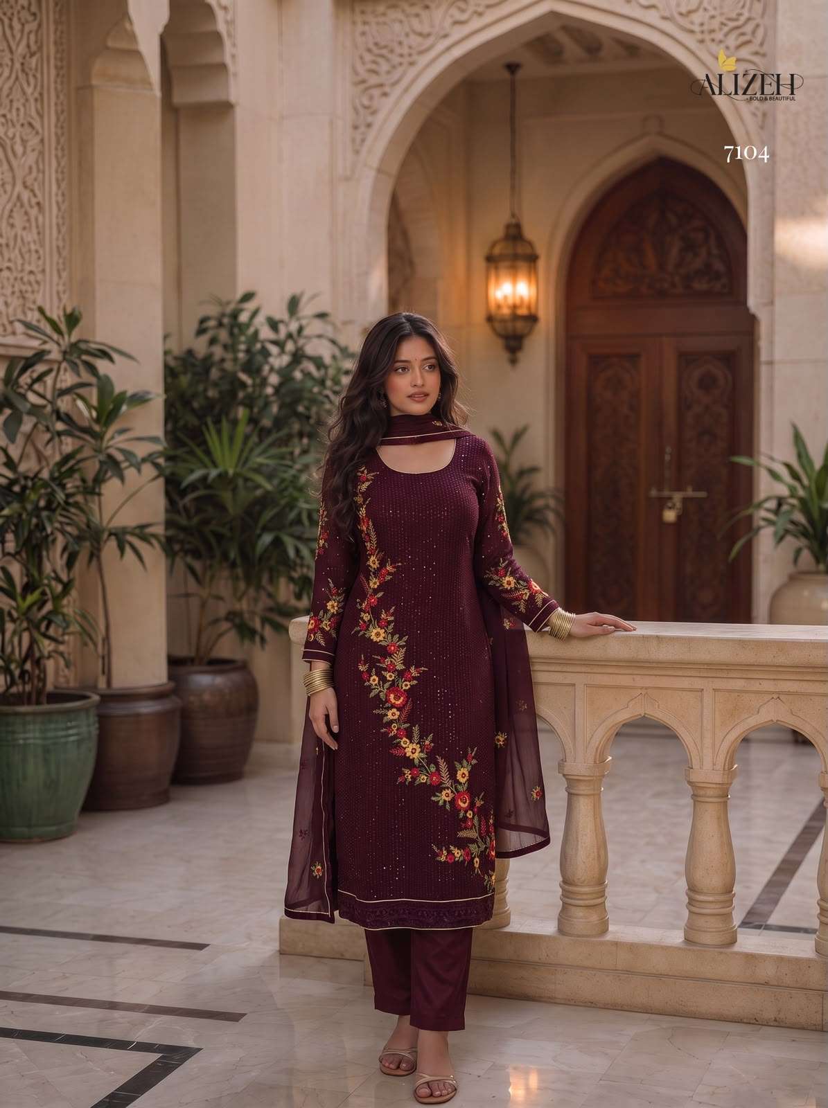 ALIZEH SERIES 7102 TO 7105 BY ALIZEH DESIGNER SEQUENCE EMBROIDERY AND THREAD WORK GEORGETTE READYMADE SUITS ARE AVAILABLE AT WHOLESALE PRICE