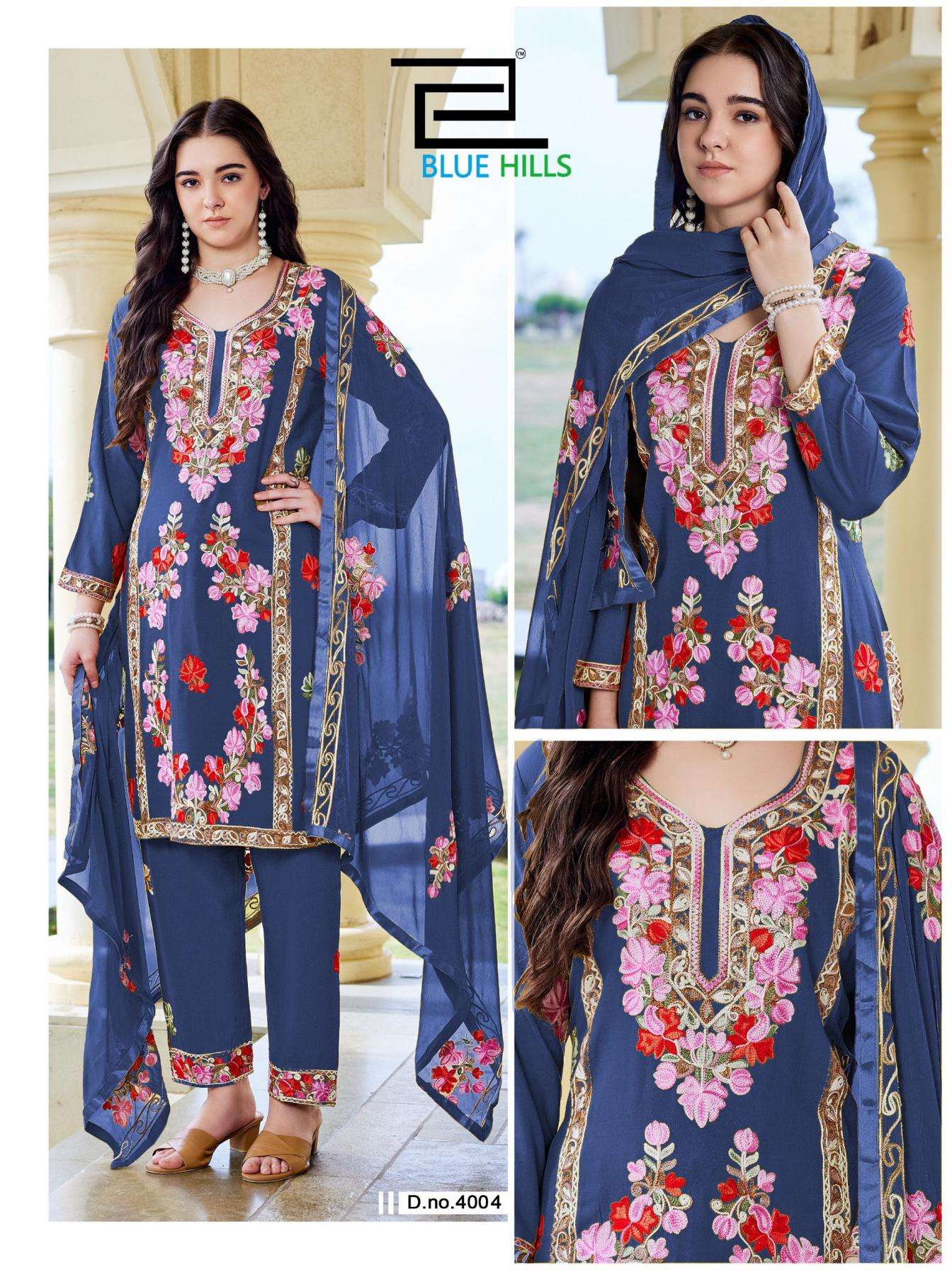 AMANAT SERIES 4001 TO 4004 BY BLUE HILLS DESIGNER WITH WORK RAYON KURTI WITH BOTTOM AND DUPATTA ARE AVAILABLE AT WHOLESALE PRICE