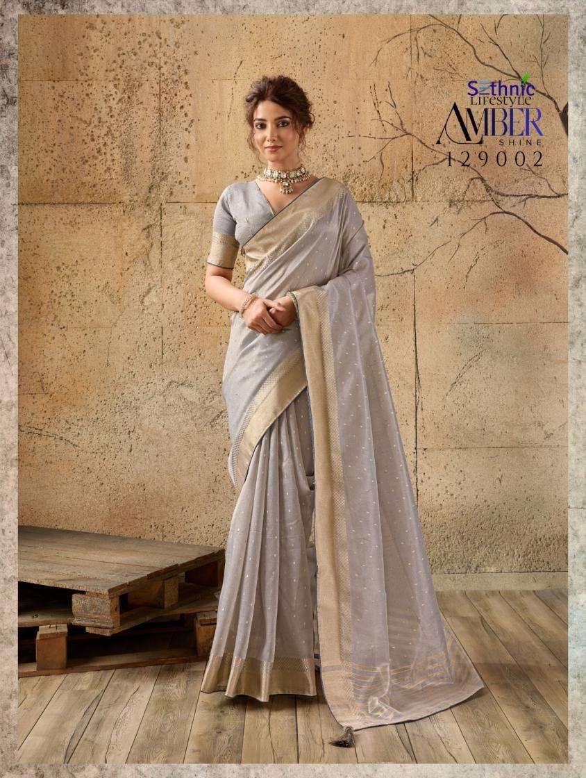 AMBER SERIES 129001 TO 129005 SAREE BY SETHNIC DESIGNER TISSUE LINEN SAREE ARE AVAILABLE AT WHOLESALE PRICE