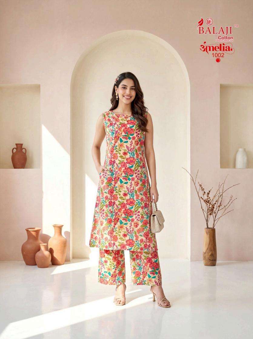 AMELIA SERIES 1001 TO 1008 BY BALAJI COTTON DESIGNER PRINTED COTTON KURTI WITH PLAZZO ARE AVAILABLE AT WHOLESALE PRICE