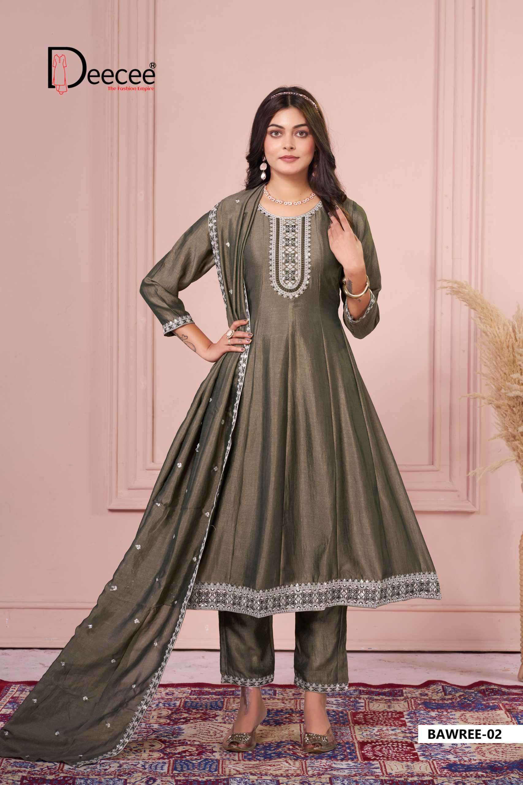 BAWREE SERIES 101 TO 106 BY DEE CEE DESIGNER EMBROIDERY WORK VICHITRA SILK KALI STYLE KURTI WITH BOTTOM AND DUPATTA ARE AVAILABLE AT WHOLESALE PRICE 