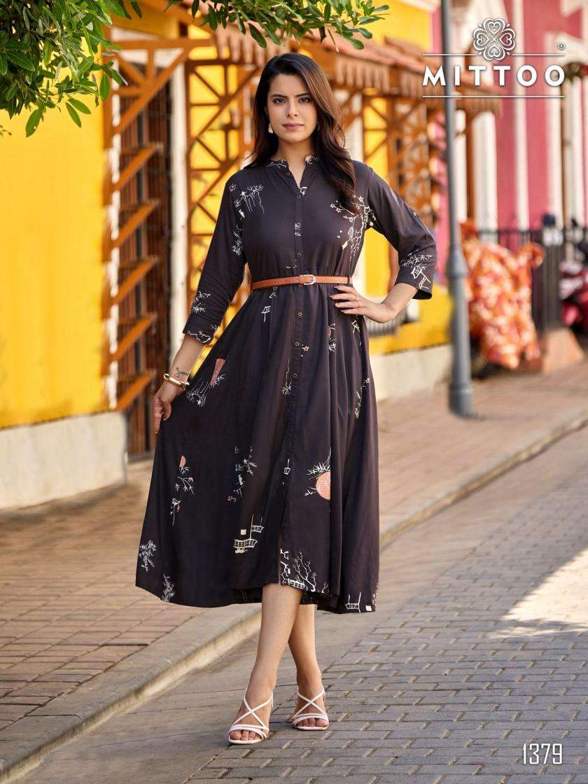 BELT VOL-27 SERIES 1379 TO 1384 KURTI BY MITTO DESIGNER PRINTED RAYON KURTIS ARE AVAILABLE AT WHOLESALE PRICE