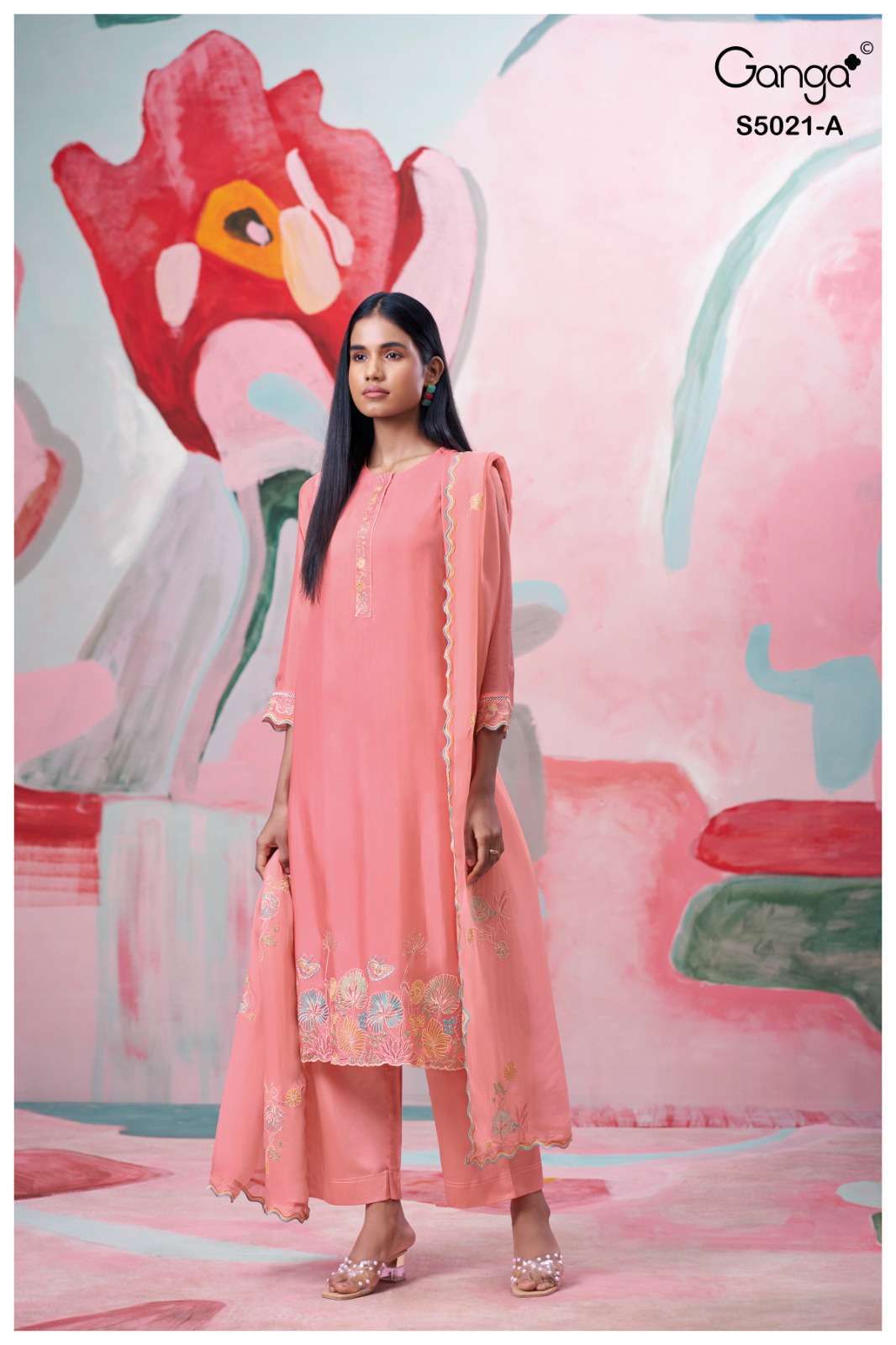BRINIKA SERIES 5021 BY GANGA DESIGNER EMBROIDERY AND HAND WORK BEMBERG HABUTAI SILK SUITS ARE AVAILABLE AT WHOLESALE PRICE