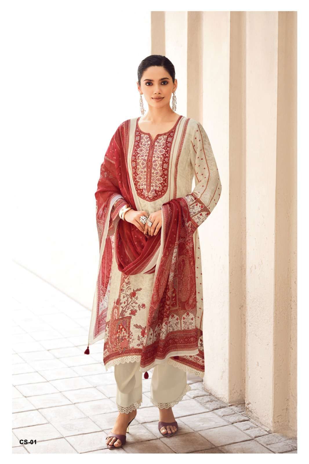CRIMSON SERIES 01 TO 04 BY VARSHA DESIGNER DIGITAL PRINTED AND HAND WORK VISCOSE CREAM SILK SATIN SUITS ARE AVAILABLE AT WHOLESALE PRICE
