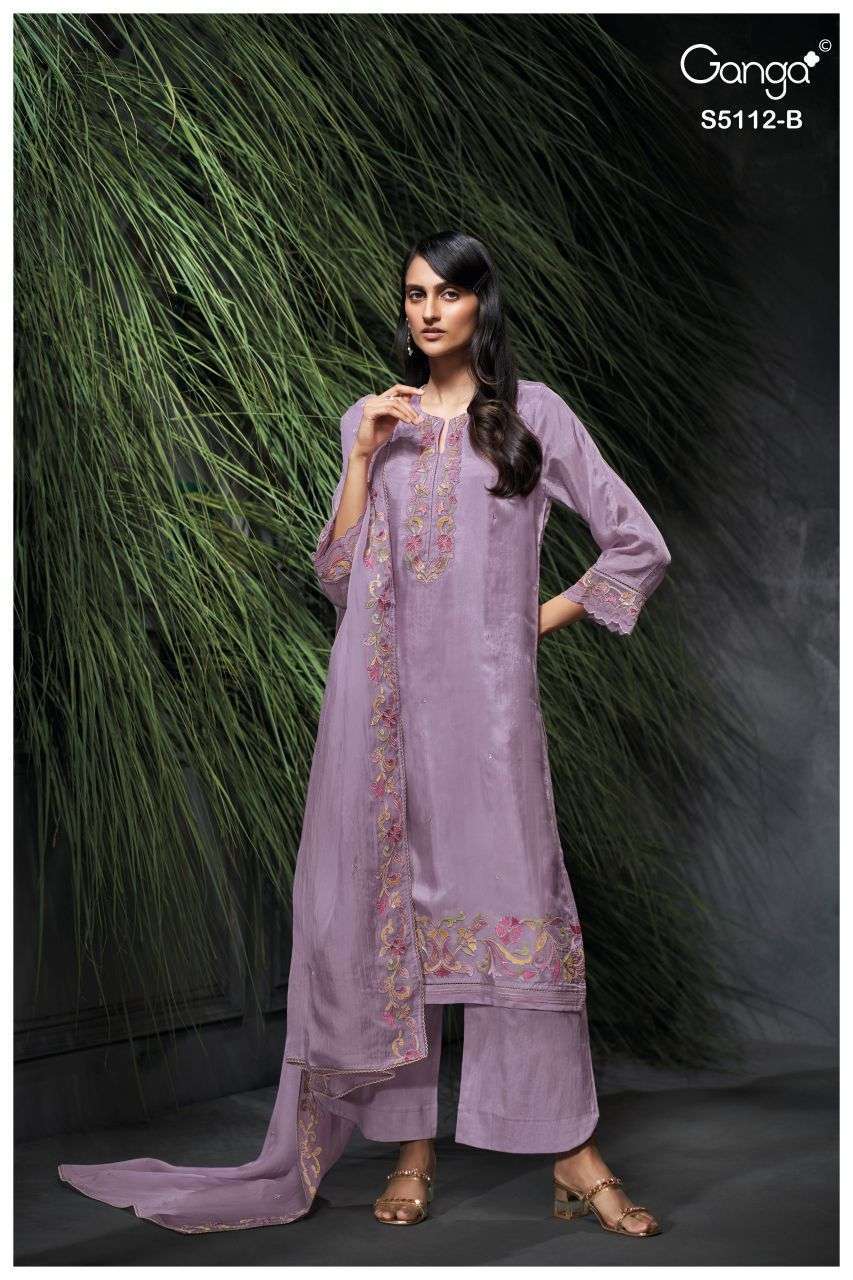 DARIAH SERIES 5112 BY GANGA DESIGNER EMBROIDERY WORK BEMBERG HABUTAI SILK SUITS ARE AVAILABLE AT WHOLESALE PRICE