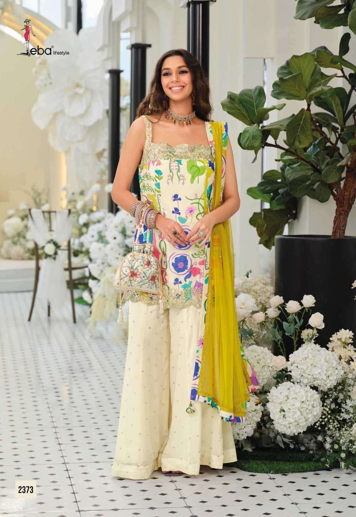 DHEL SERIES 2373 BY EBA DESIGNER DIGITAL PRINTED AND EMBROIDERY WORK CHINON SILK READYMADE SUITS ARE AVAILABLE AT WHOLESALE PRICE