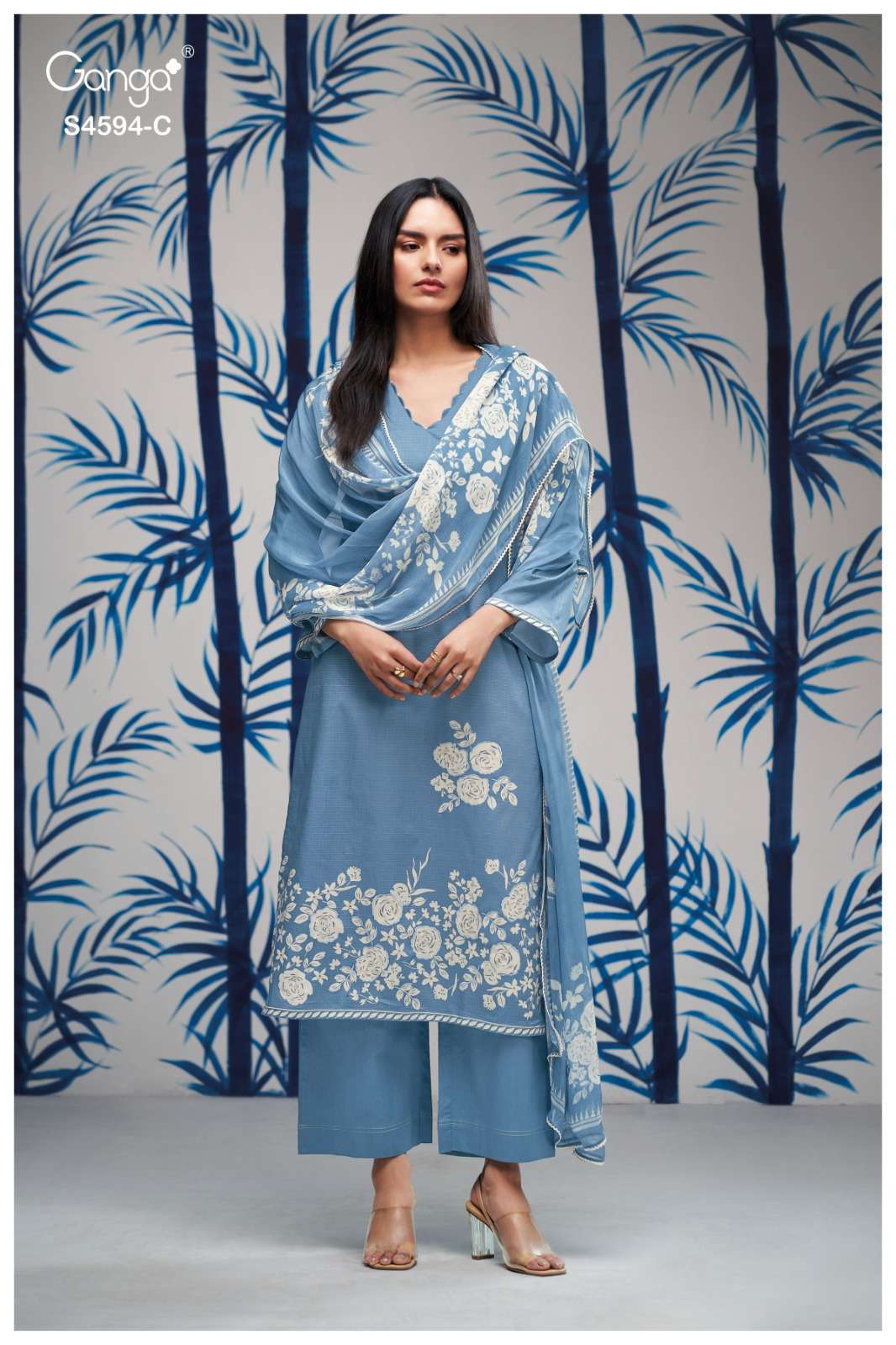 DHYARA SERIES 4594 BY GANGA DESIGNER PRINTED WITH HAND EMBROIDERY AND EMBROIDERY WORK COTTON SUITS ARE AVAILABLE AT WHOLESALE PRICE 