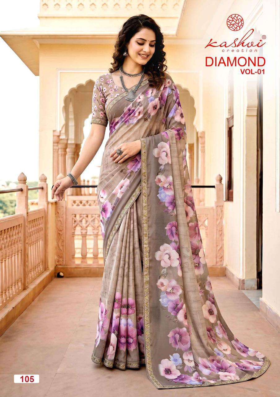 DIAMOND VOL-1 SERIES 1001 TO 1008 SAREE BY KASHVI DESIGNER DIGITAL PRINTED WEIGHTLESS SAREE ARE AVAILABLE AT WHOLESALE PRICE