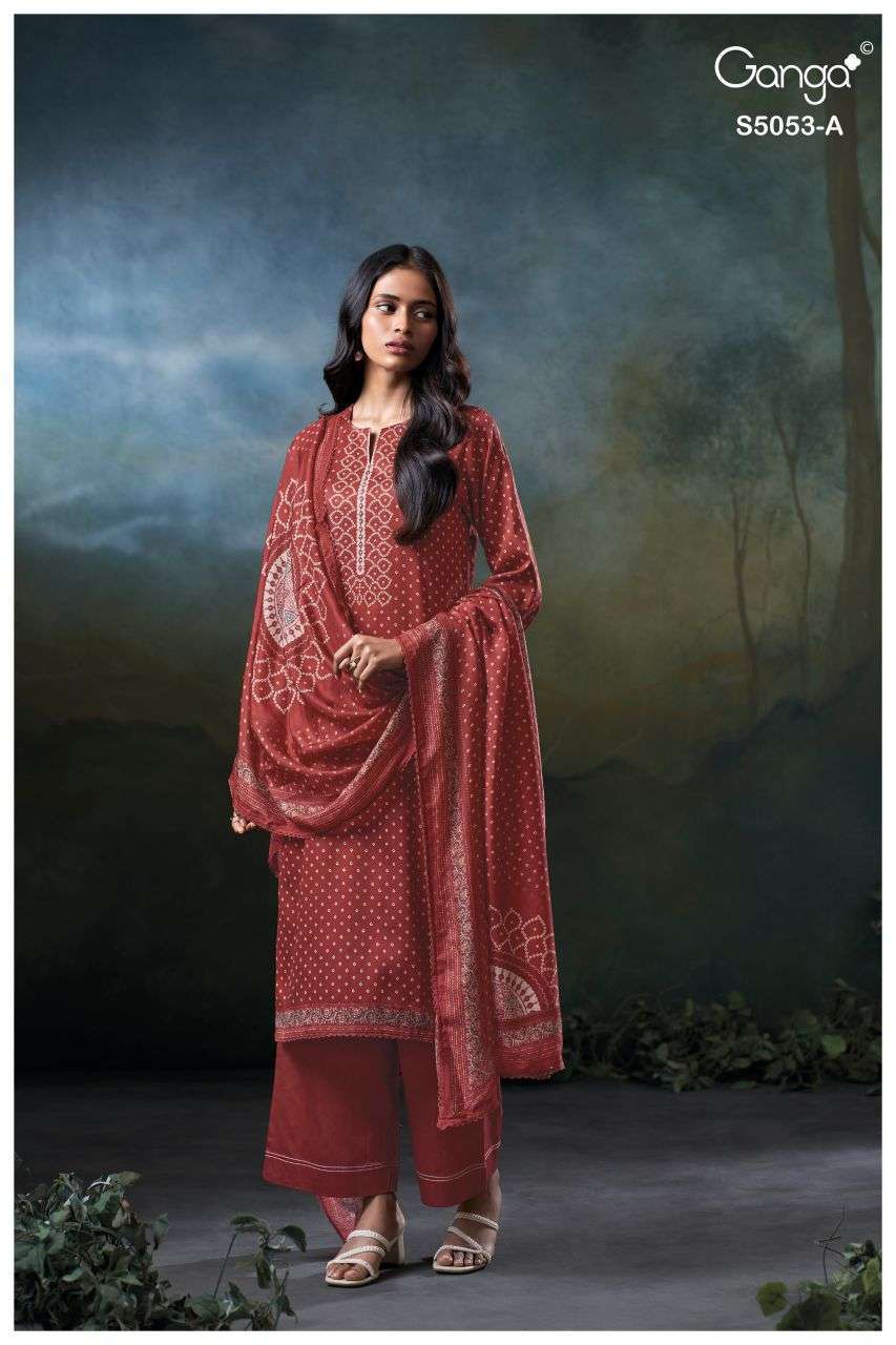 DIANTHA SERIES 5053 BY GANGA DESIGNER PRINTED AND HAND WORK COTTON SATIN SUITS ARE AVAILABLE AT WHOLESALE PRICE