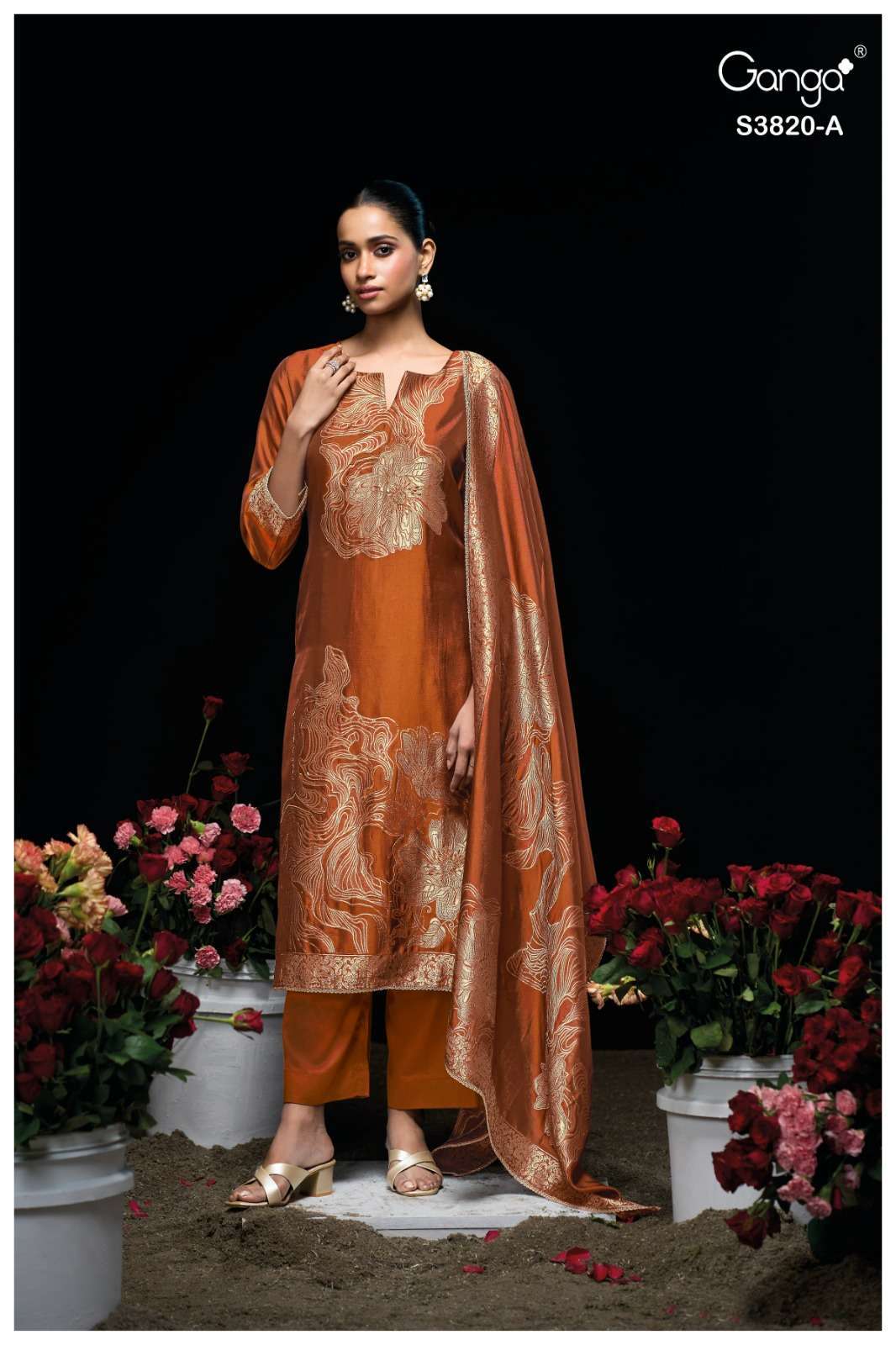ENOLE SERIES 3820 BY GANGA DESIGNER HAND EMBROIDERY WORK VISCOSE WOVEN SILK JACQUARD SUITS ARE AVAILABLE AT WHOLESALE PRICE